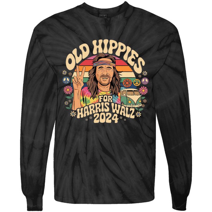 Old Hippies For Harris Waltz 2024 Election Kamala Harris Tie-Dye Long Sleeve Shirt