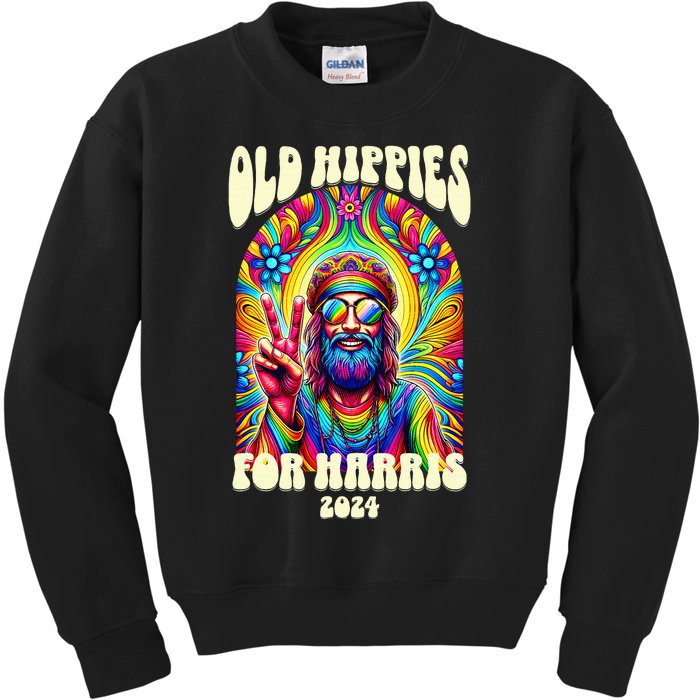 Old Hippies For Harris 2024 Kamala Harris Madam President Kids Sweatshirt