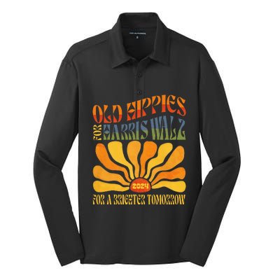 Old Hippies For Harris Waltz 2024 Election Kamala Harris Silk Touch Performance Long Sleeve Polo