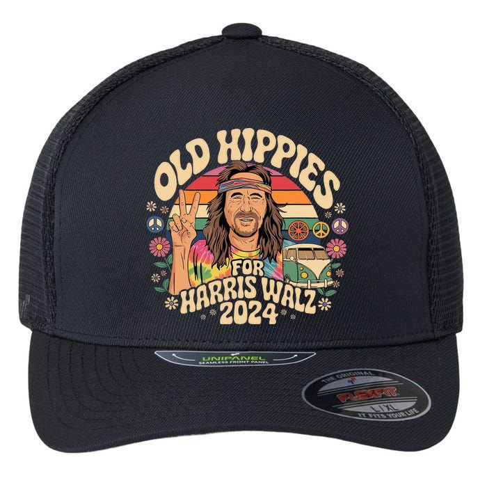 Old Hippies For Harris Waltz 2024 Election Kamala Harris Flexfit Unipanel Trucker Cap