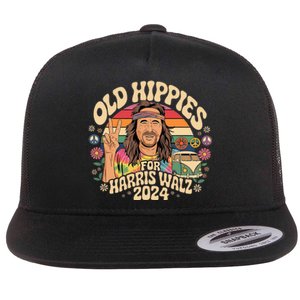 Old Hippies For Harris Waltz 2024 Election Kamala Harris Flat Bill Trucker Hat