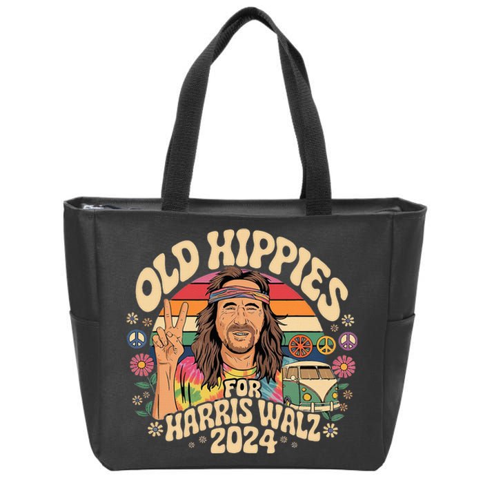 Old Hippies For Harris Waltz 2024 Election Kamala Harris Zip Tote Bag