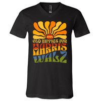 Old Hippies For Harris Walz 2024 Election Kamala Harris V-Neck T-Shirt