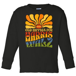 Old Hippies For Harris Walz 2024 Election Kamala Harris Toddler Long Sleeve Shirt