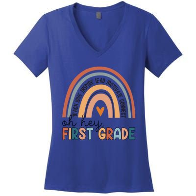 Oh Hey First Grade Rainbow Teacher 1St Grade Gift Women's V-Neck T-Shirt