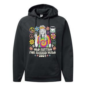 Old Hippies For Harris Waltz 2024 Election Kamala Harris Performance Fleece Hoodie