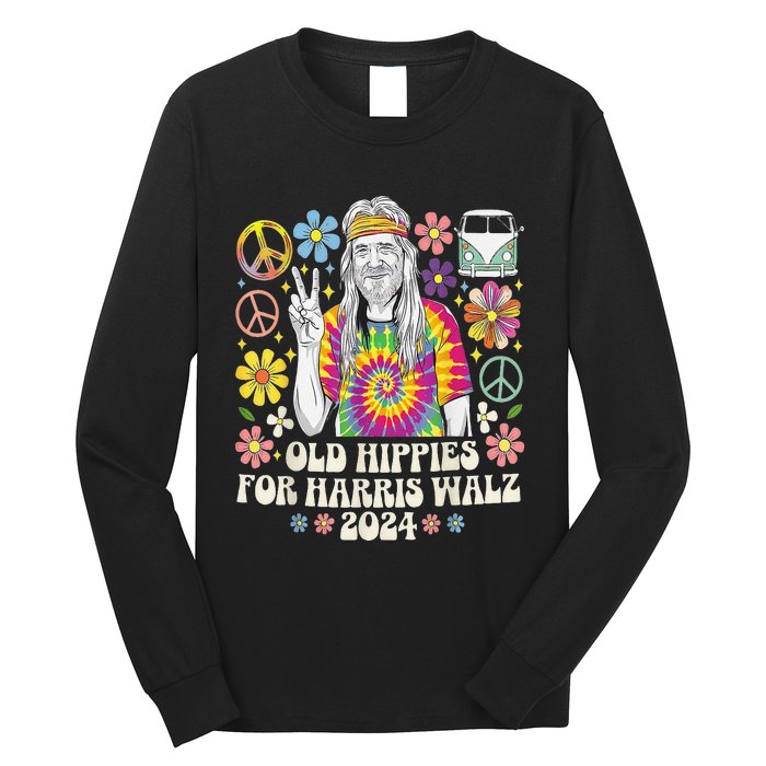 Old Hippies For Harris Waltz 2024 Election Kamala Harris Long Sleeve Shirt