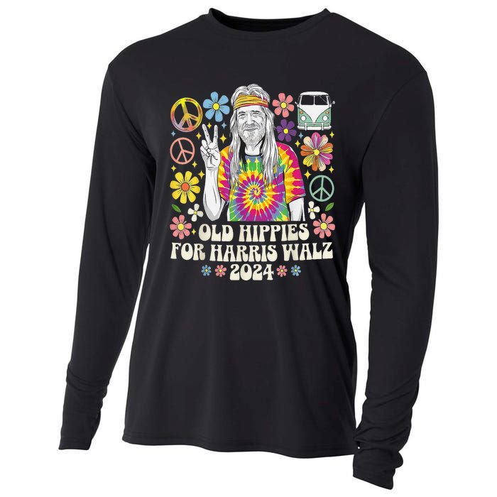 Old Hippies For Harris Waltz 2024 Election Kamala Harris Cooling Performance Long Sleeve Crew