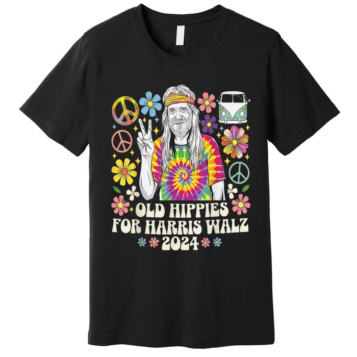 Old Hippies For Harris Waltz 2024 Election Kamala Harris Premium T-Shirt