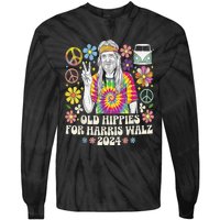 Old Hippies For Harris Waltz 2024 Election Kamala Harris Tie-Dye Long Sleeve Shirt