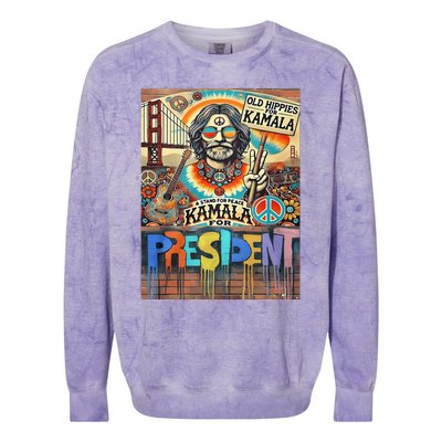 Old Hippies For Kamala 2024 Peace & Love Campaign Colorblast Crewneck Sweatshirt