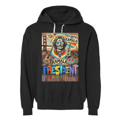 Old Hippies For Kamala 2024 Peace & Love Campaign Garment-Dyed Fleece Hoodie