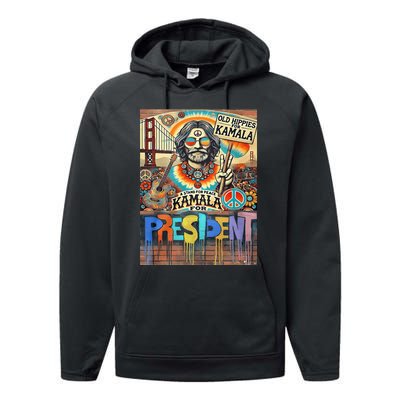 Old Hippies For Kamala 2024 Peace & Love Campaign Performance Fleece Hoodie