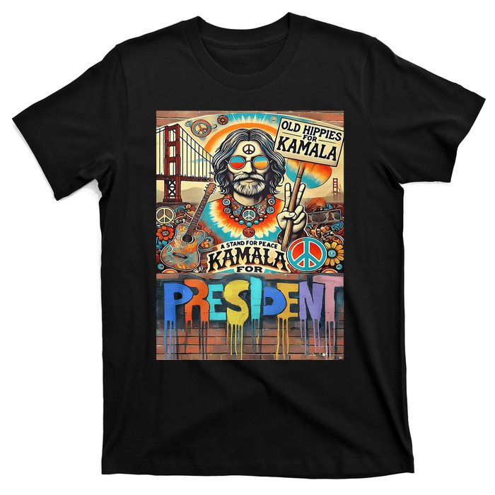 Old Hippies For Kamala 2024 Peace & Love Campaign T-Shirt