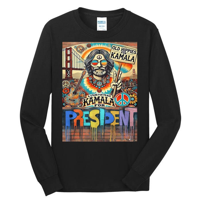 Old Hippies For Kamala 2024 Peace & Love Campaign Tall Long Sleeve T-Shirt