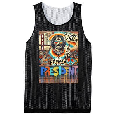 Old Hippies For Kamala 2024 Peace & Love Campaign Mesh Reversible Basketball Jersey Tank