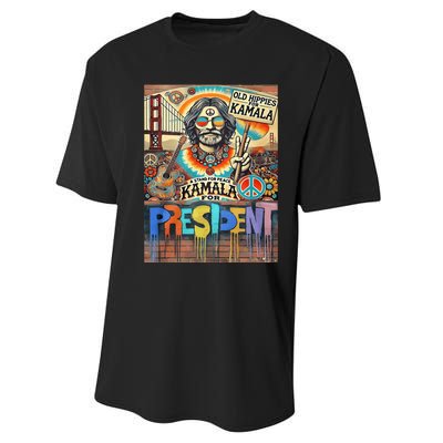 Old Hippies For Kamala 2024 Peace & Love Campaign Performance Sprint T-Shirt