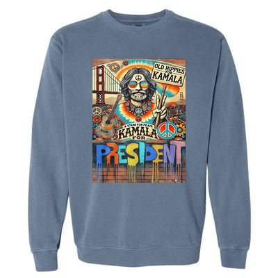 Old Hippies For Kamala 2024 Peace & Love Campaign Garment-Dyed Sweatshirt