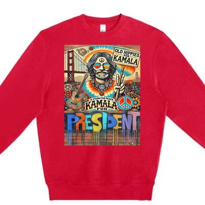 Old Hippies For Kamala 2024 Peace & Love Campaign Premium Crewneck Sweatshirt