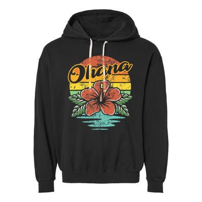 Ohana Hawaiian Family Vintage Retro Hawaii Hibiscus Flower Garment-Dyed Fleece Hoodie