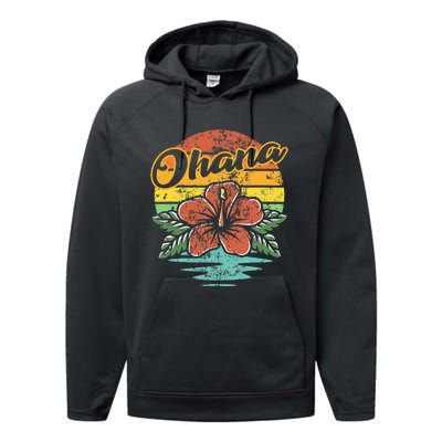 Ohana Hawaiian Family Vintage Retro Hawaii Hibiscus Flower Performance Fleece Hoodie