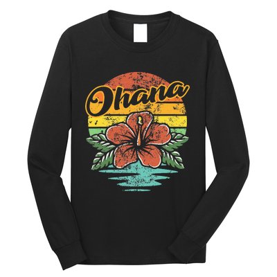 Ohana Hawaiian Family Vintage Retro Hawaii Hibiscus Flower Long Sleeve Shirt