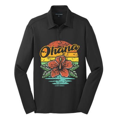 Ohana Hawaiian Family Vintage Retro Hawaii Hibiscus Flower Silk Touch Performance Long Sleeve Polo