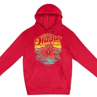 Ohana Hawaiian Family Vintage Retro Hawaii Hibiscus Flower Premium Pullover Hoodie