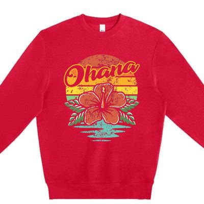 Ohana Hawaiian Family Vintage Retro Hawaii Hibiscus Flower Premium Crewneck Sweatshirt