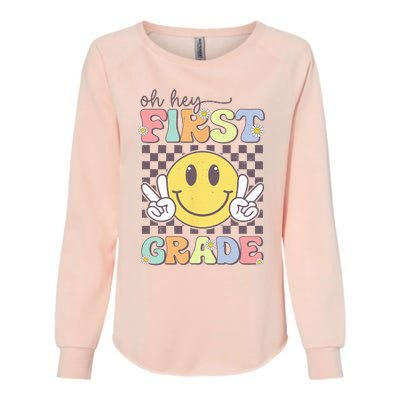 Oh Hey First Grade Hippie Smile Face 1st Grade Team Womens California Wash Sweatshirt