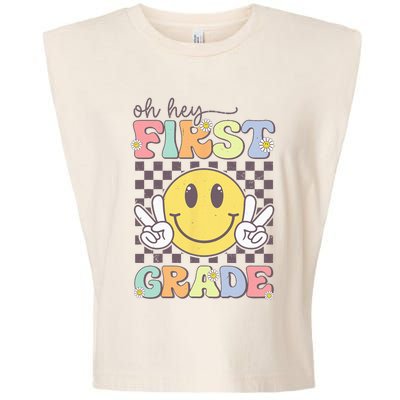 Oh Hey First Grade Hippie Smile Face 1st Grade Team Garment-Dyed Women's Muscle Tee