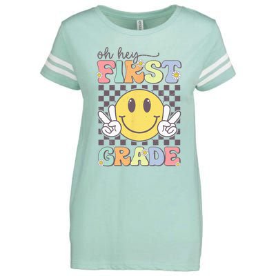 Oh Hey First Grade Hippie Smile Face 1st Grade Team Enza Ladies Jersey Football T-Shirt