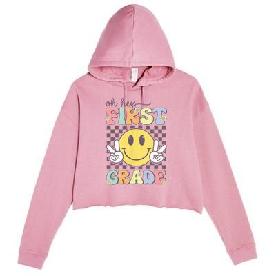 Oh Hey First Grade Hippie Smile Face 1st Grade Team Crop Fleece Hoodie