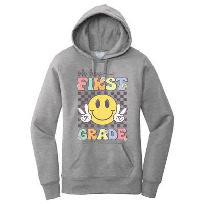 Oh Hey First Grade Hippie Smile Face 1st Grade Team Women's Pullover Hoodie