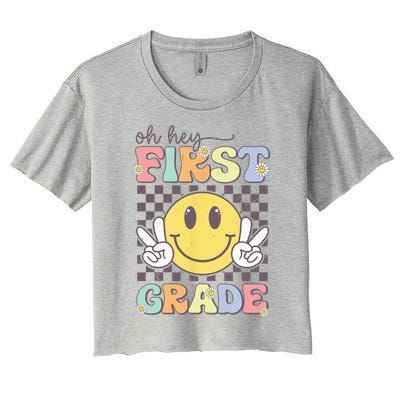 Oh Hey First Grade Hippie Smile Face 1st Grade Team Women's Crop Top Tee