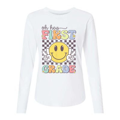 Oh Hey First Grade Hippie Smile Face 1st Grade Team Womens Cotton Relaxed Long Sleeve T-Shirt