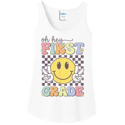 Oh Hey First Grade Hippie Smile Face 1st Grade Team Ladies Essential Tank