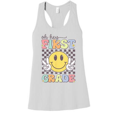 Oh Hey First Grade Hippie Smile Face 1st Grade Team Women's Racerback Tank