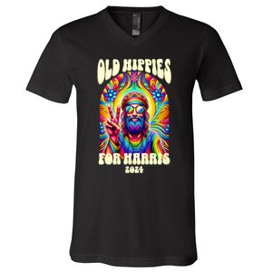 Old Hippies For Harris 2024 Kamala Harris Madam President V-Neck T-Shirt