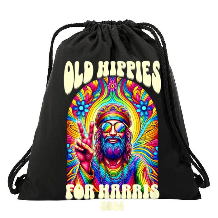 Old Hippies For Harris 2024 Kamala Harris Madam President Drawstring Bag