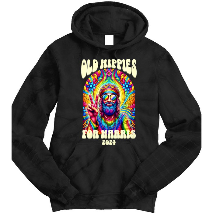 Old Hippies For Harris 2024 Kamala Harris Madam President Tie Dye Hoodie