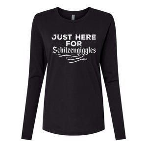 Oktoberfest Here For Schitzengiggles Funny German Womens Cotton Relaxed Long Sleeve T-Shirt