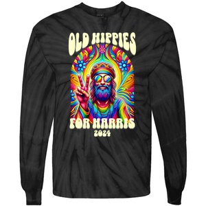 Old Hippies For Harris 2024 Kamala Harris Madam President Tie-Dye Long Sleeve Shirt