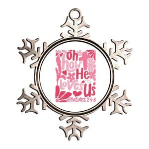 Oh How He Loves Us Boho Valentine Flower Jesus Christian Metallic Star Ornament