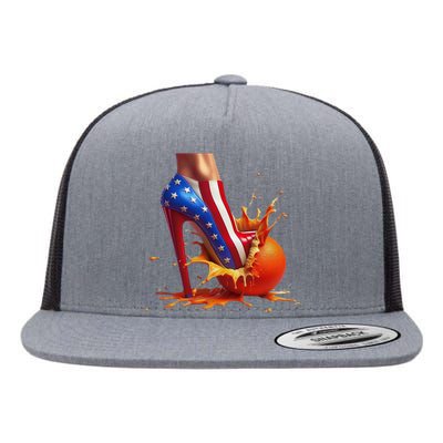 Orange High Heel Crush Flat Bill Trucker Hat