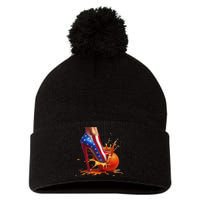 Orange High Heel Crush Pom Pom 12in Knit Beanie