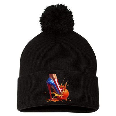 Orange High Heel Crush Pom Pom 12in Knit Beanie