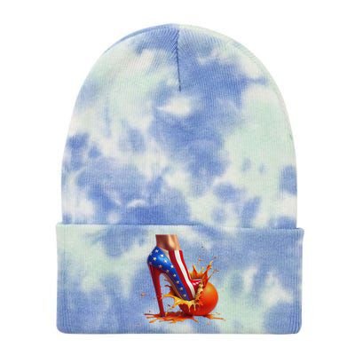 Orange High Heel Crush Tie Dye 12in Knit Beanie