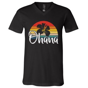 Ohana Hawaii Hibiscus Flower 70s Retro Family Holiday V-Neck T-Shirt