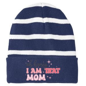 Oh Honey I Am That Mom Funny Boho Groovy Mom Striped Beanie with Solid Band